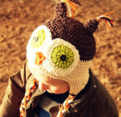 Crocheted owl hat by The Little Pea Shoppe on Etsy