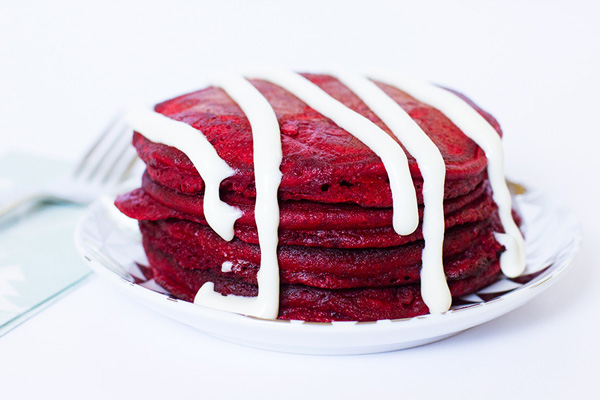 Valentine's Day red velvet pancakes by Sarah Hearts
