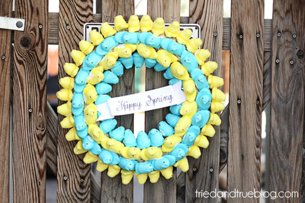 Easter wreath made with Peeps by Tried & True