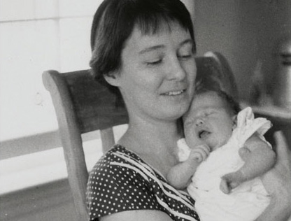 Emily Johnson, with mom in 1957