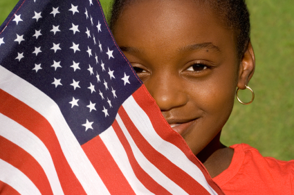American girl with flag