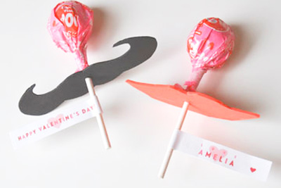 Valentine's Day lip and mustache lollipops by Blonde Designs
