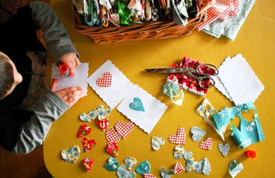 Homemade scrap fabric Valentine's Day cards by All Buttoned Up