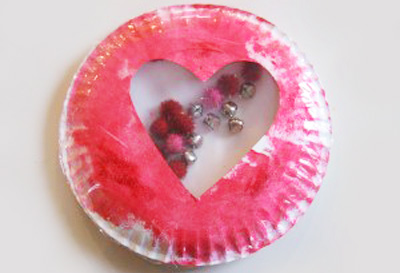 Valentine's Day paper plate shaker by No Time for Flashcards
