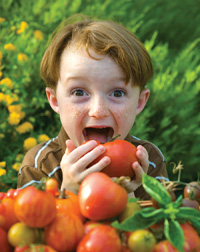 Child with organic tomato