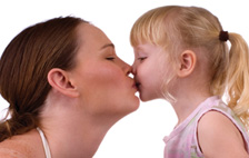 Parents passing bacteria by kissing children