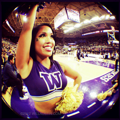 UW basketball game with attached fish-eye lens