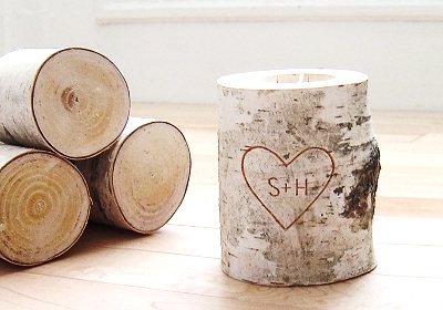 Carved Initials Birch Tree Tea Light Holder by the Urban + Forest Etsy shop