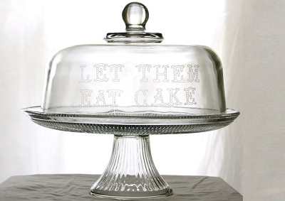Etched Glass Cake Stand by the Milk & Honey Etsy shop