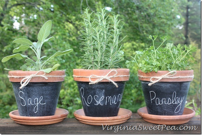 Chalkboard paint coated herb pots