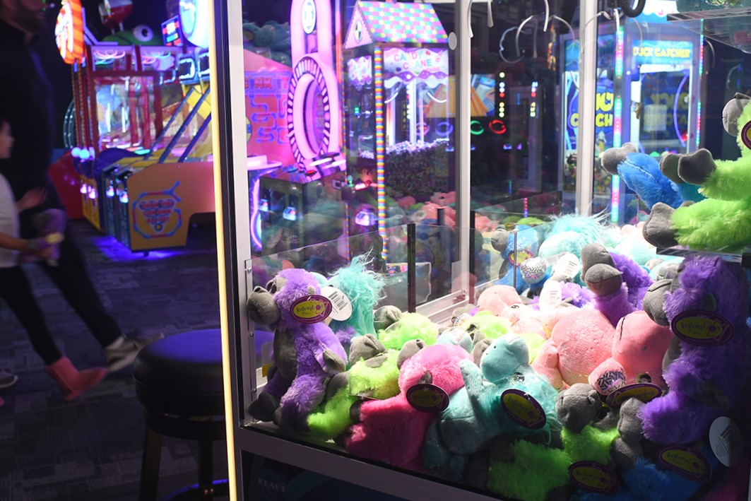 A claw grabber game at Arena Sports’ new family entertainment center in Issaquah, Wash., near Seattle