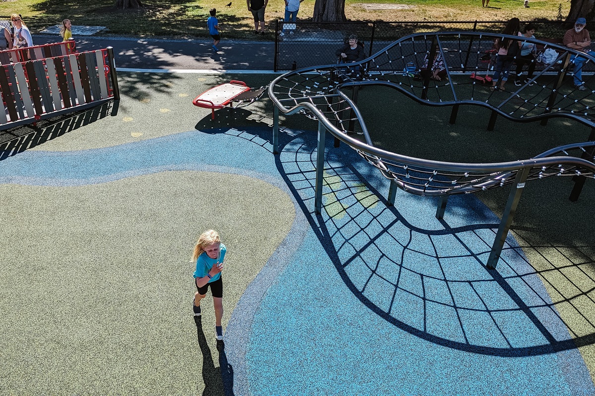 Poured rubber surfacing is an important inclusive element at Ballinger Park's new playground