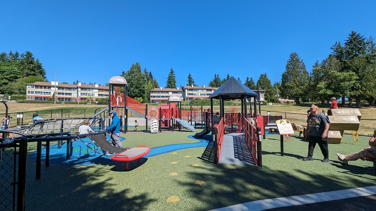 Ballinger Park's new universally accessible Hazel Wolf playground in Mountlake Terrace near Seattle is a place to play for all abilities