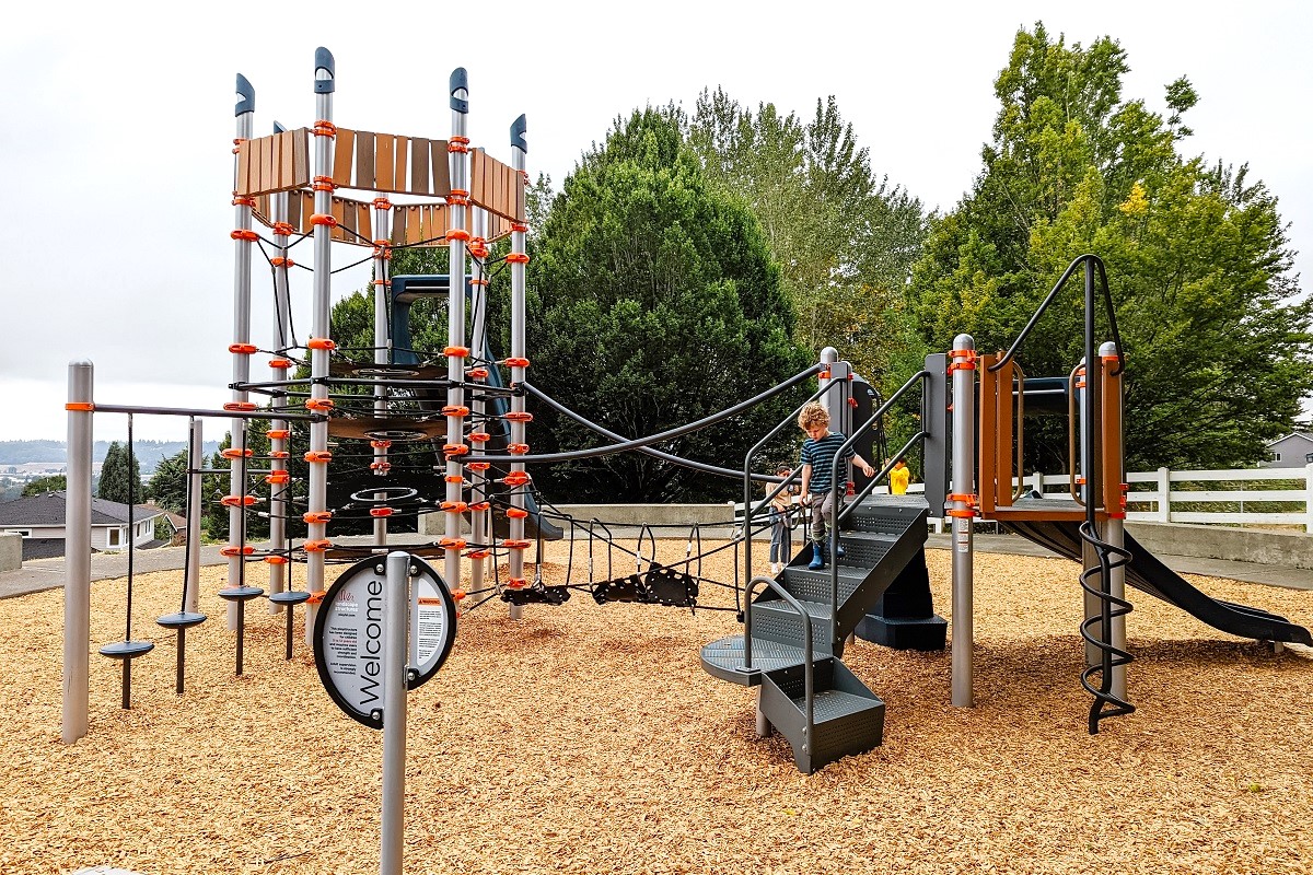 The central climbing tower at the new playground at Kent’s Chestnut Ridge Park