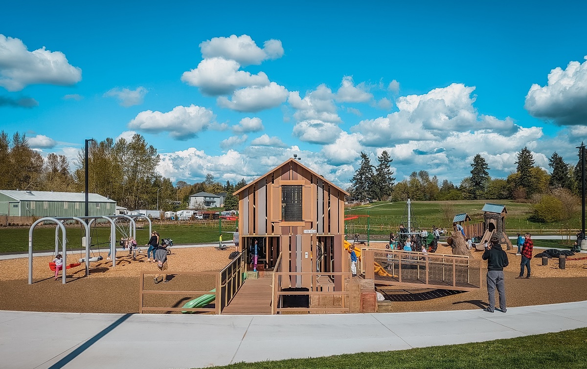 Edgewood Community Park’s new playground includes accessible features and two types of surfacing