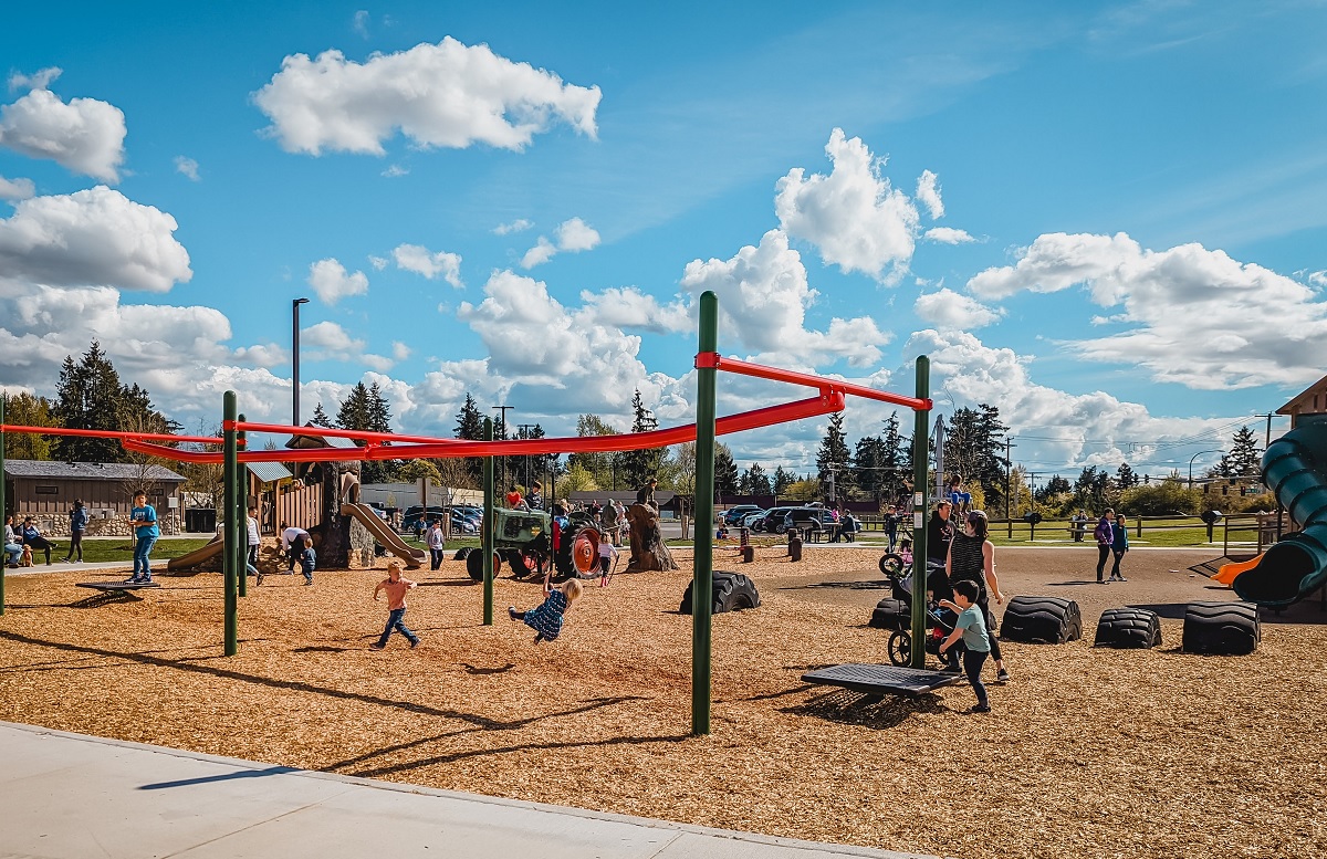 The popular zip line at Edgewood Community Park’s new playground