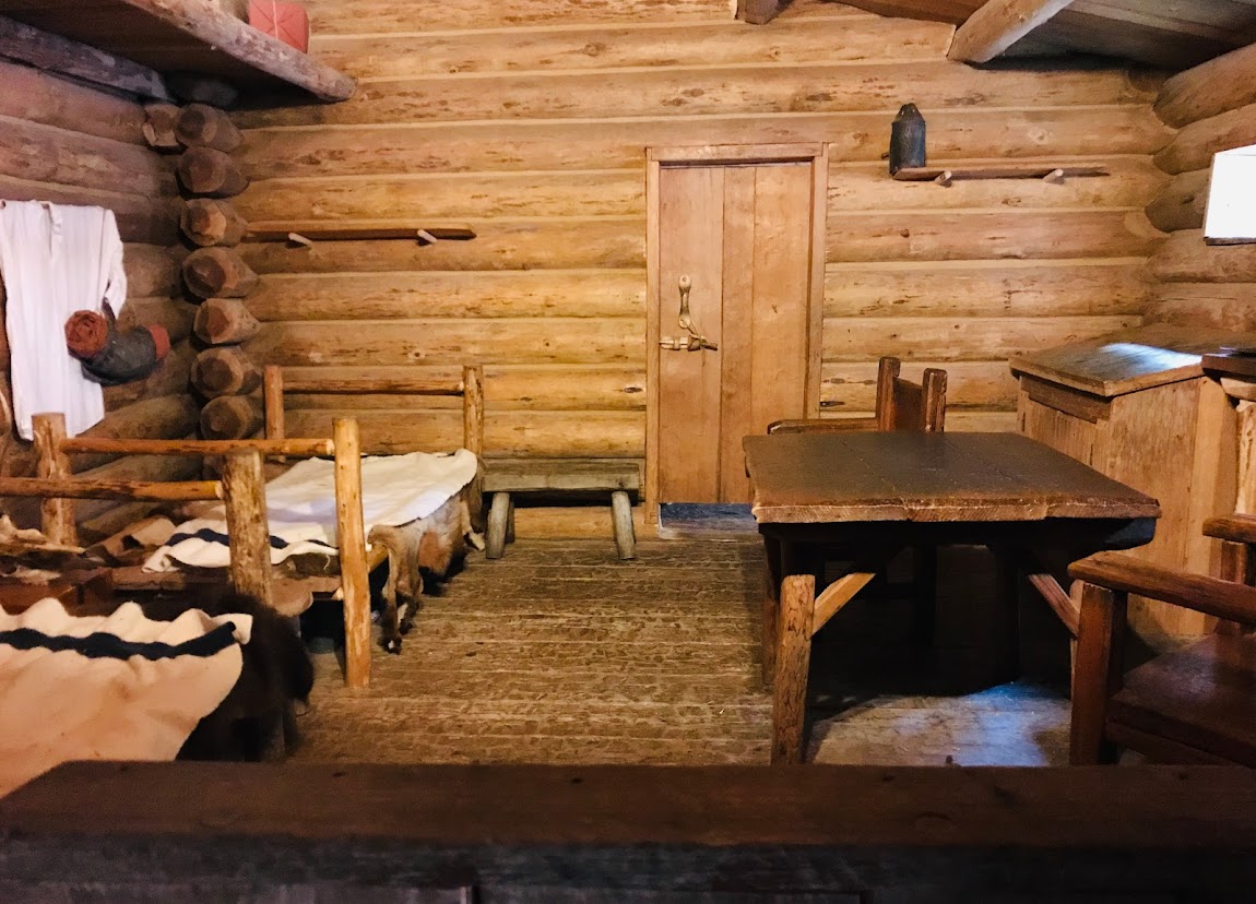 Interior view of the replica of Fort Clatsop at the Lewis and Clark National Historical Park.