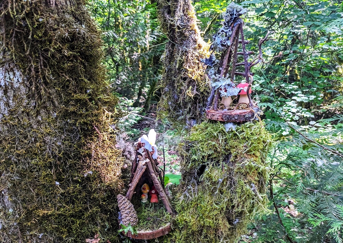Fairy houses in the shape of teepees sit along the Fairy House Trail in Sammamish this year set up in Beaver Lake Preserve