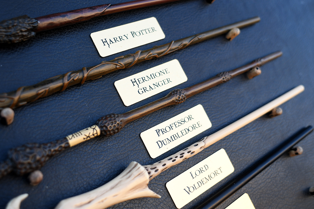 Display of wants at Ollivanders Makers of Fine Wands wand shop at Wizarding World of Harry Potter at Universal Studios Hollywood