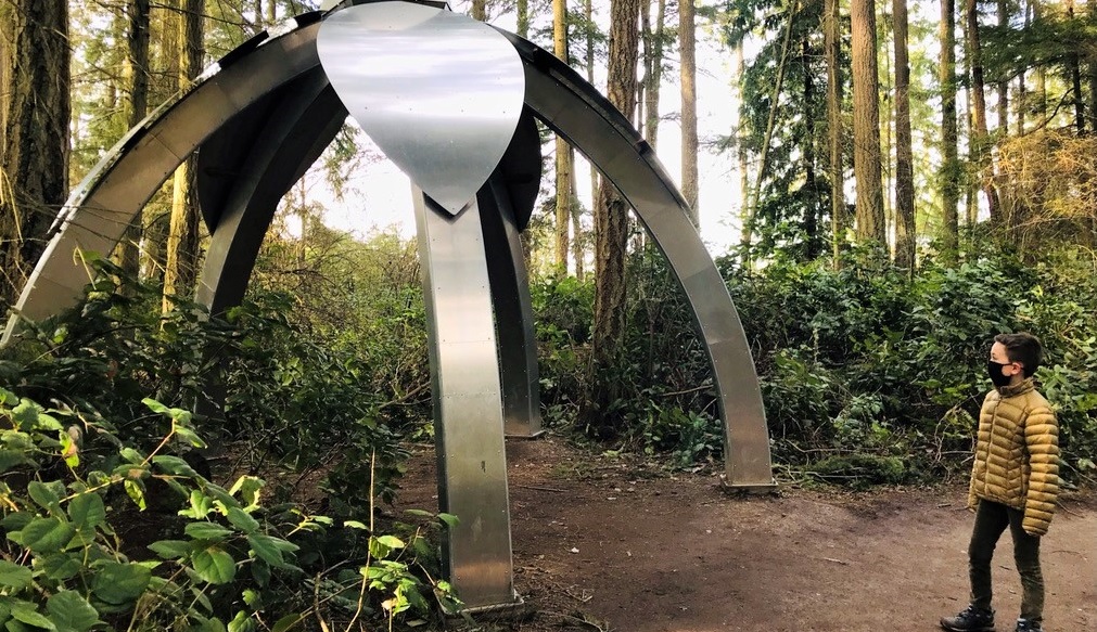 Price Sculpture Forest on Whidbey Island with boy in foreground