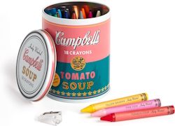 "Mudpuppy Andy Warhol Soup Can crayons and sharpener"