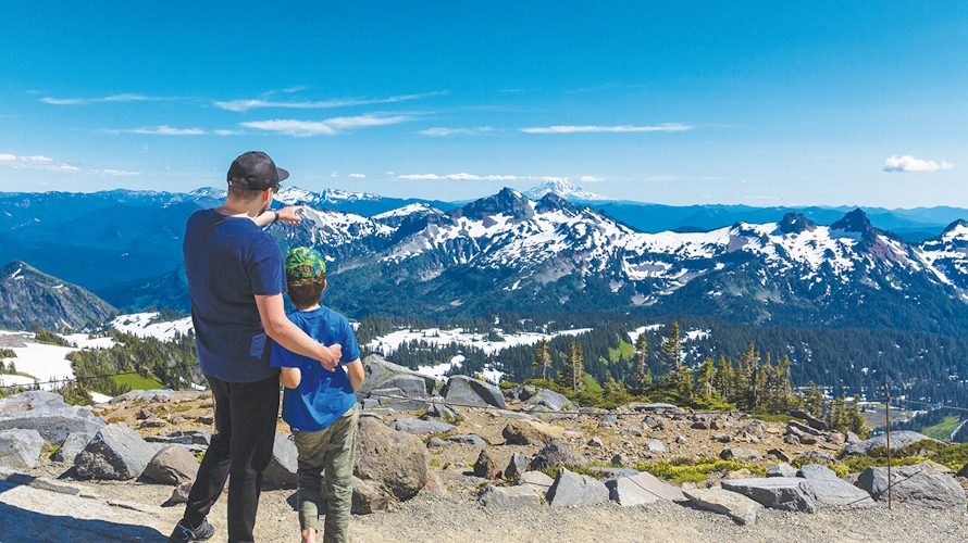 "Dad and son taking in the view at Paradise at Mount Rainier "