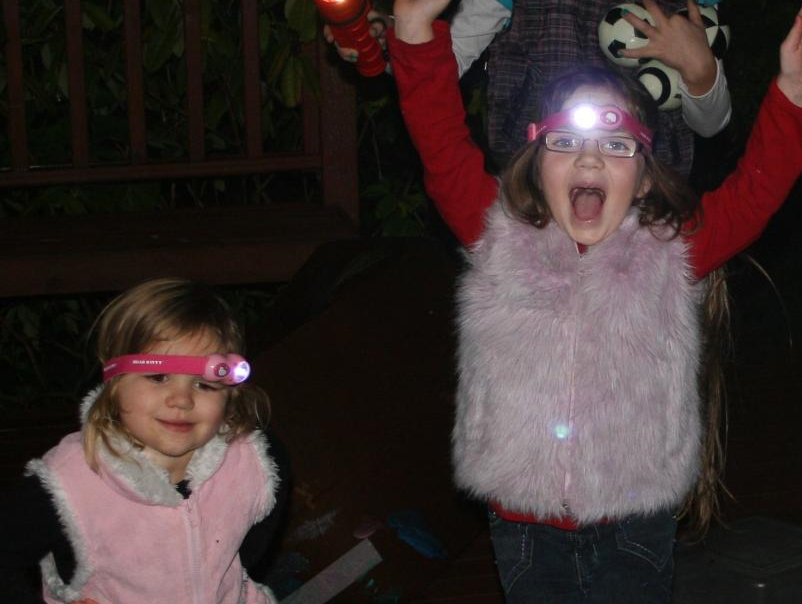 Clever games to play outside after dark girls with headlamps are excited to play in the dark