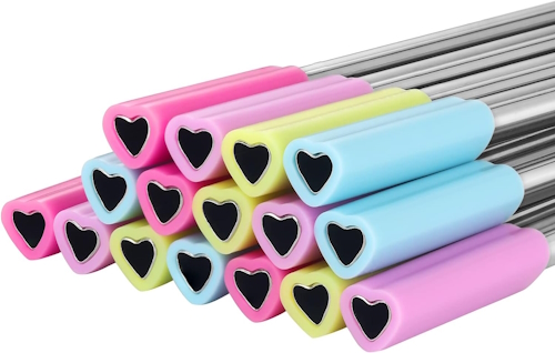 "Heart shaped stainless steel straws useful Valentine's dav favors"