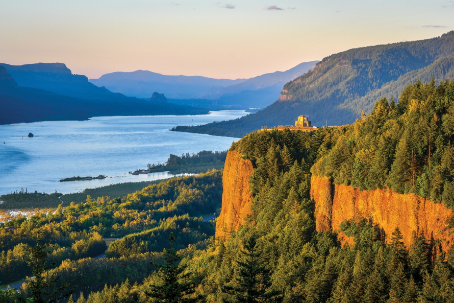 "View of Vista House above the Columbia River"