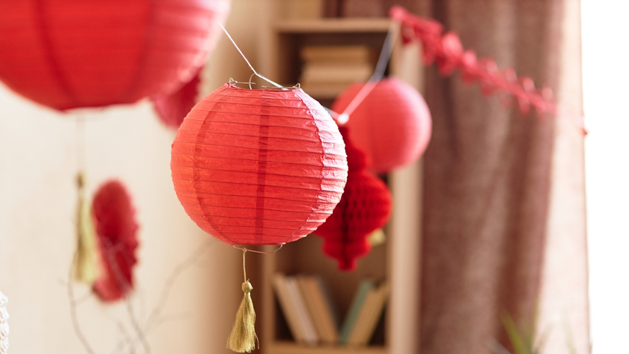 "Red lantern decorating a home"