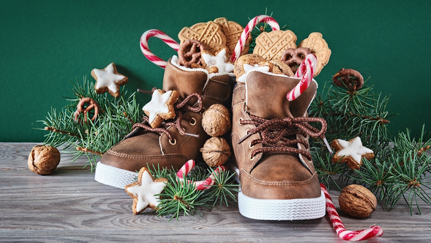 "Child’s shoes filled with treats from St. Nick"