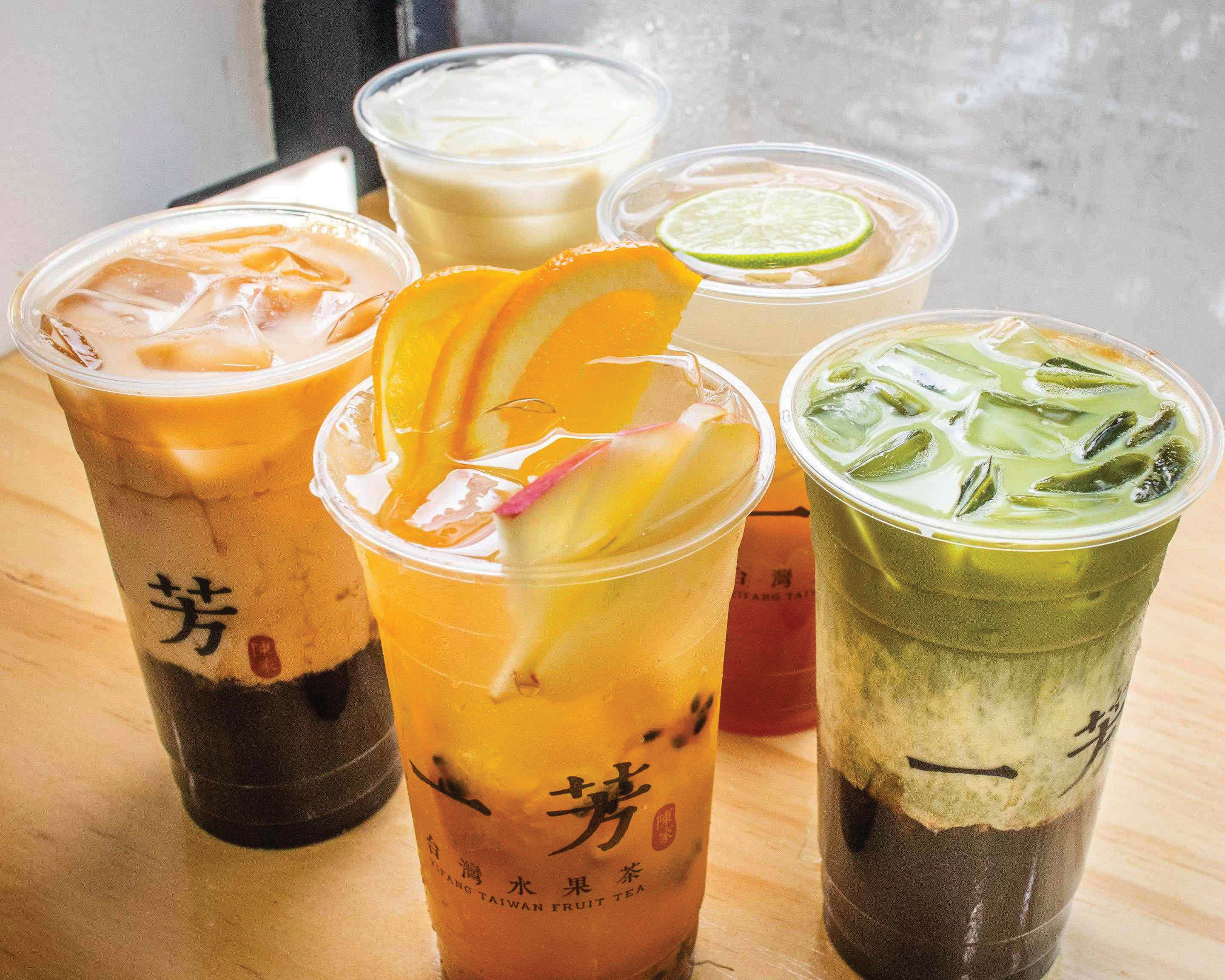 "Five cups of Taiwanese Fruit Tea"