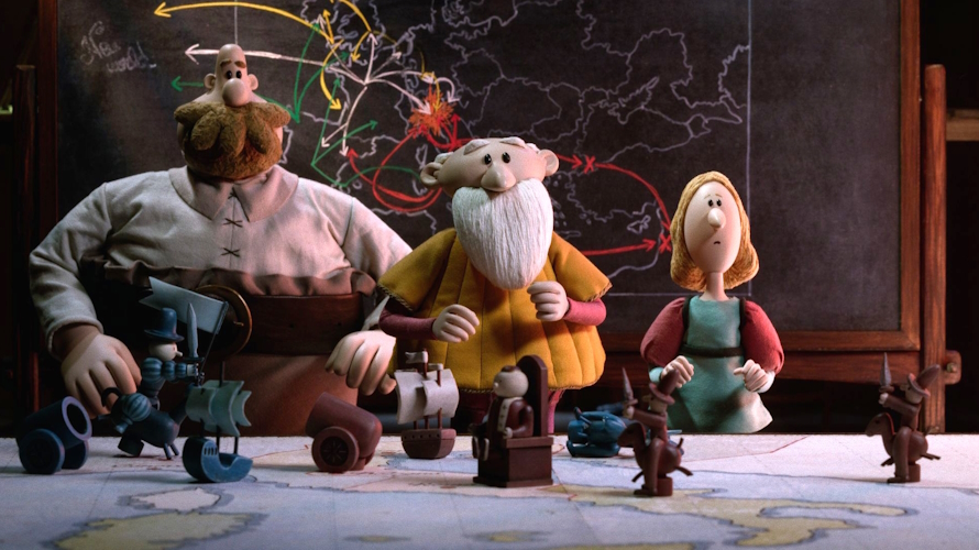 "Claymation characters in a still from the film “The Inventor” "