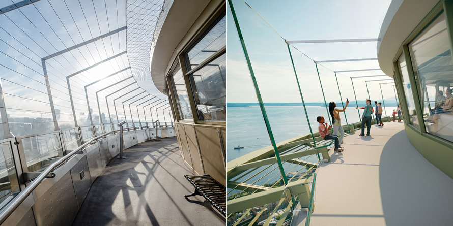 space needle observation deck before and after