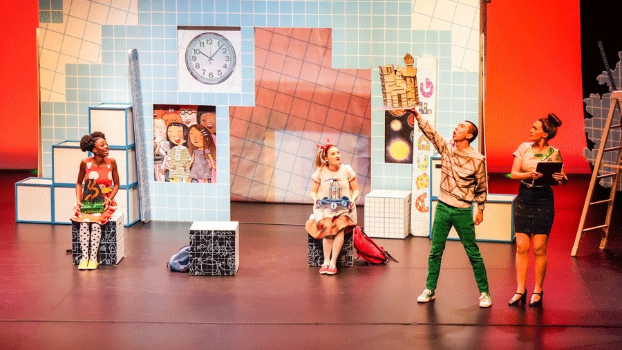 set design of "Ada Twist, Scientist & Friends" at Seattle Children's Theatre