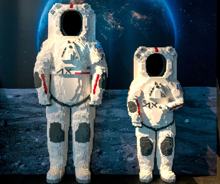 space suits made out of Lego bricks
