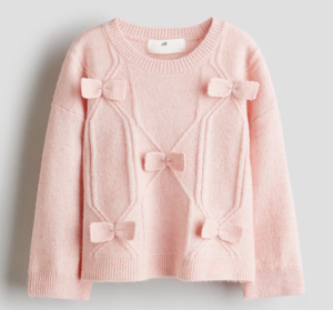 pink sweater with bows