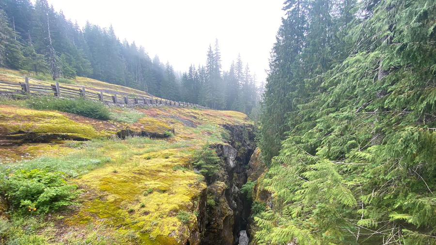 view of box canyon from the bridge in mount rainier