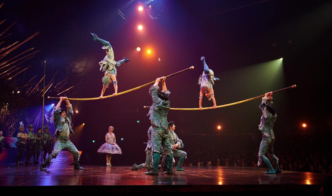 Acro poles artists in action at Cirque du Soleil’s Alegría currently showing in Redmond, Washington, near Seattle