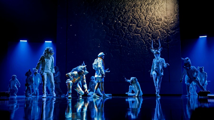 Performers in animal costumes onstage  during “Echo.”