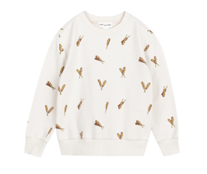 white sweatshirt with images of corn dogs