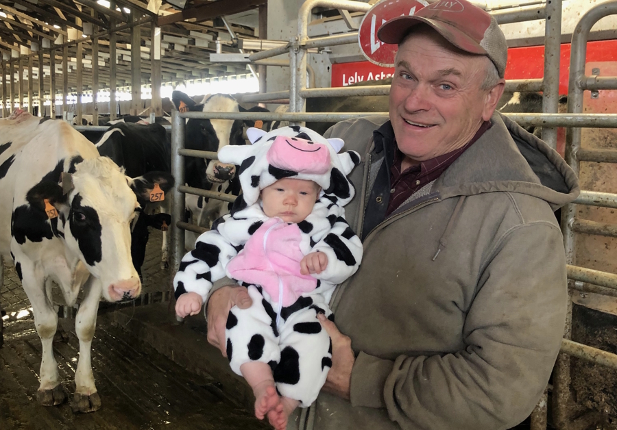 Great Grandpa Dick finishes farm chores with a photo featuring Evangeline
