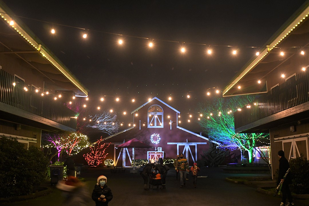 The barn at the fair’s farmville dressed up in holiday lights for Holiday Magic at the Fair