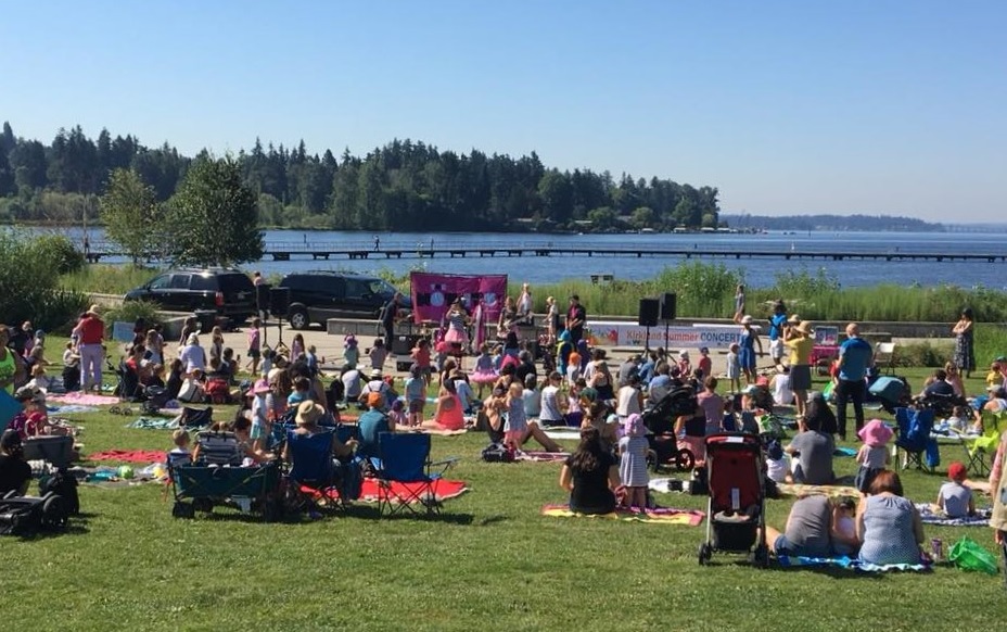 Popular Seattle kindie band The Not-Its! perform in Kirkland at Seattle summer concert series at a lakeside park