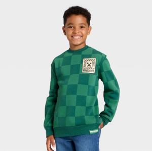 boy wearing a sweater with green check pattern
