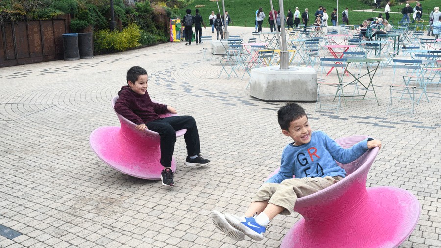 Kids at the Little Island park Hudson River