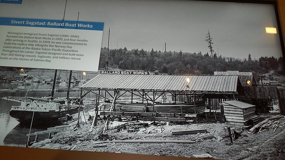 Ballard Boat Works in a video display at the Nordic Museum