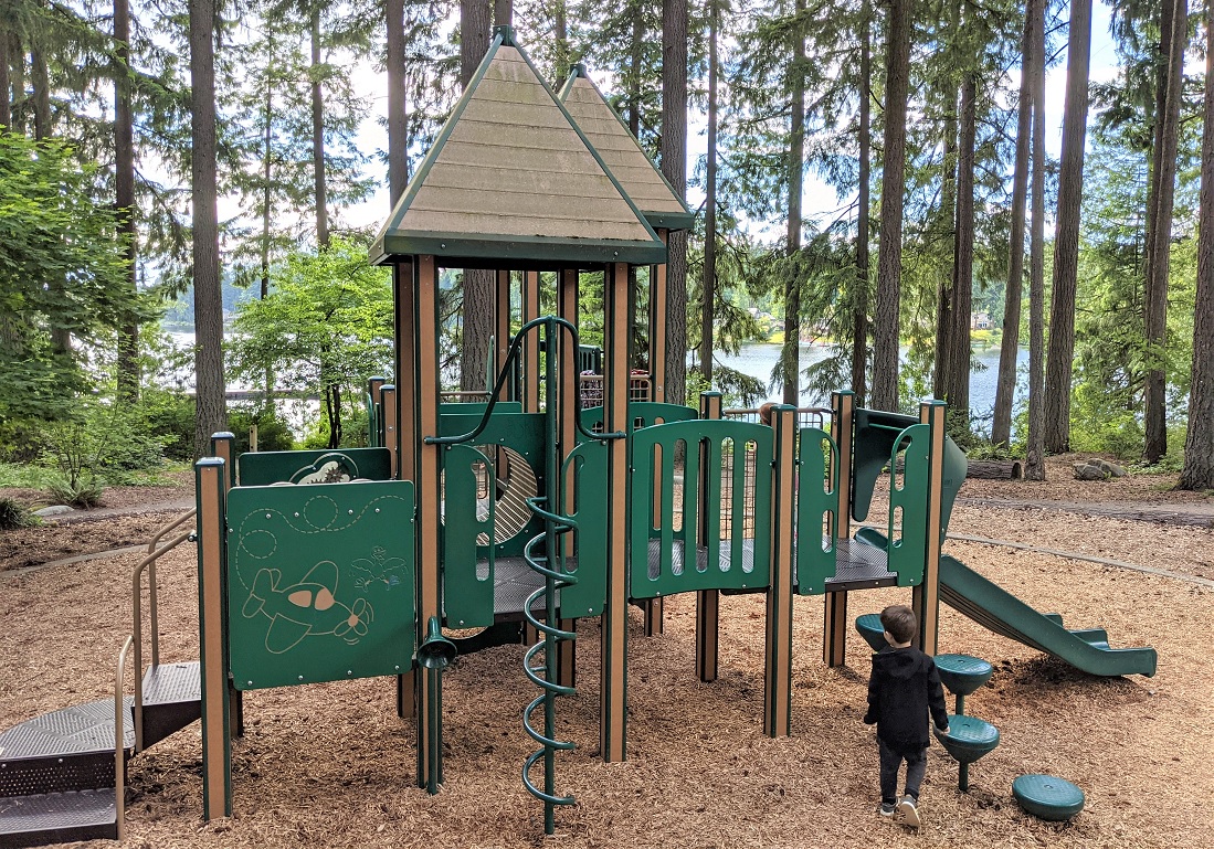 Pine Lake Park play structure for kids to play on before or after walking the Fairy House Trail