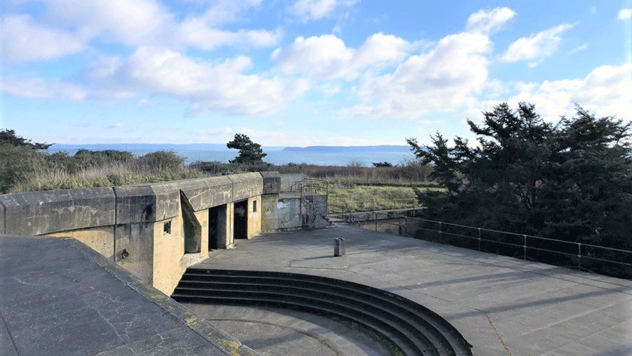 view of fort worden and beach from Battery Kinzie