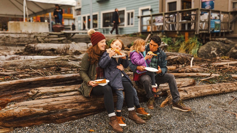 family eating at Waterfront Pizza in downtown Port Townsend